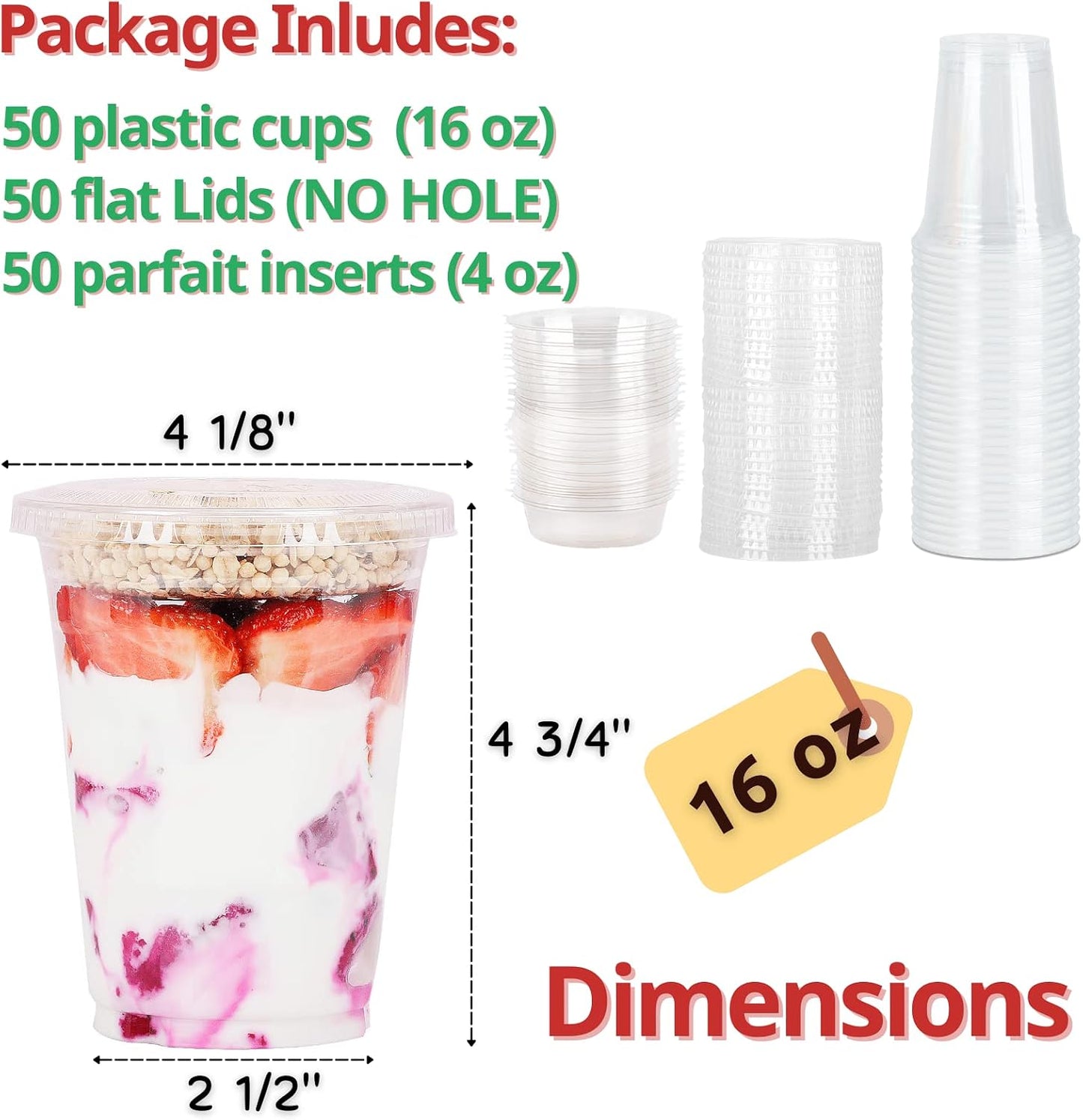Aatriet 12 oz Clear Plastic Parfait Cups with Insert 3.25oz & Dome Lids No Hole - (20 Sets) Yogurt Fruit Parfait Cups, for Dips and Veggies, Take Away Breakfast and Snacks. No Leaking