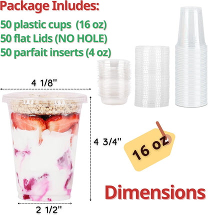 Aatriet 12 oz Clear Plastic Parfait Cups with Insert 3.25oz & Dome Lids No Hole - (20 Sets) Yogurt Fruit Parfait Cups, for Dips and Veggies, Take Away Breakfast and Snacks. No Leaking