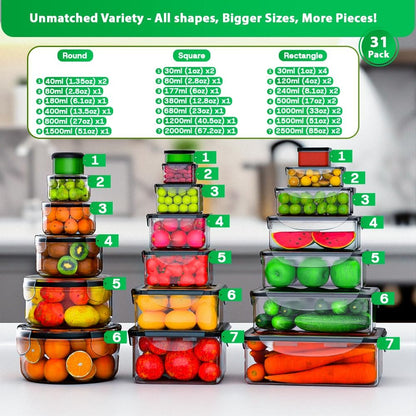 54 Pcs Food Storage Containers with Lids Airtight, (27 Containers &27 Lids) Reusable BPA-Free Plastic Food Containers for Kitchen Organization, Leak Proof Freezer/Microwave Safe Meal Prep Lunch Boxes