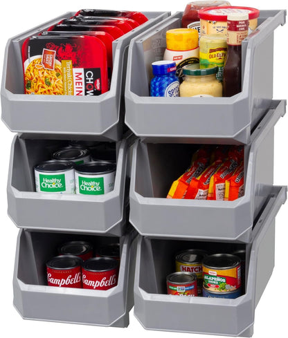 ReadySpace Medium Plastic Storage Bins, Stackable Organizer Containers for Closet Pantry Shelf Garage and Office Organization, Clear, 8 Pack