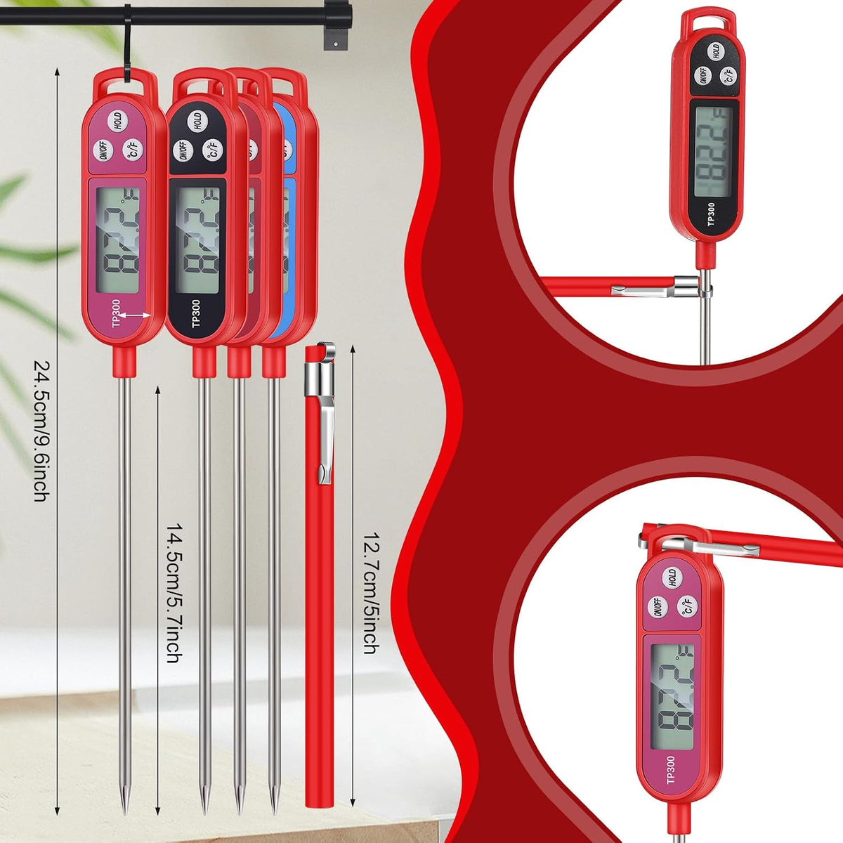Copkim Food Thermometer Instant Read Probe BBQ,Red