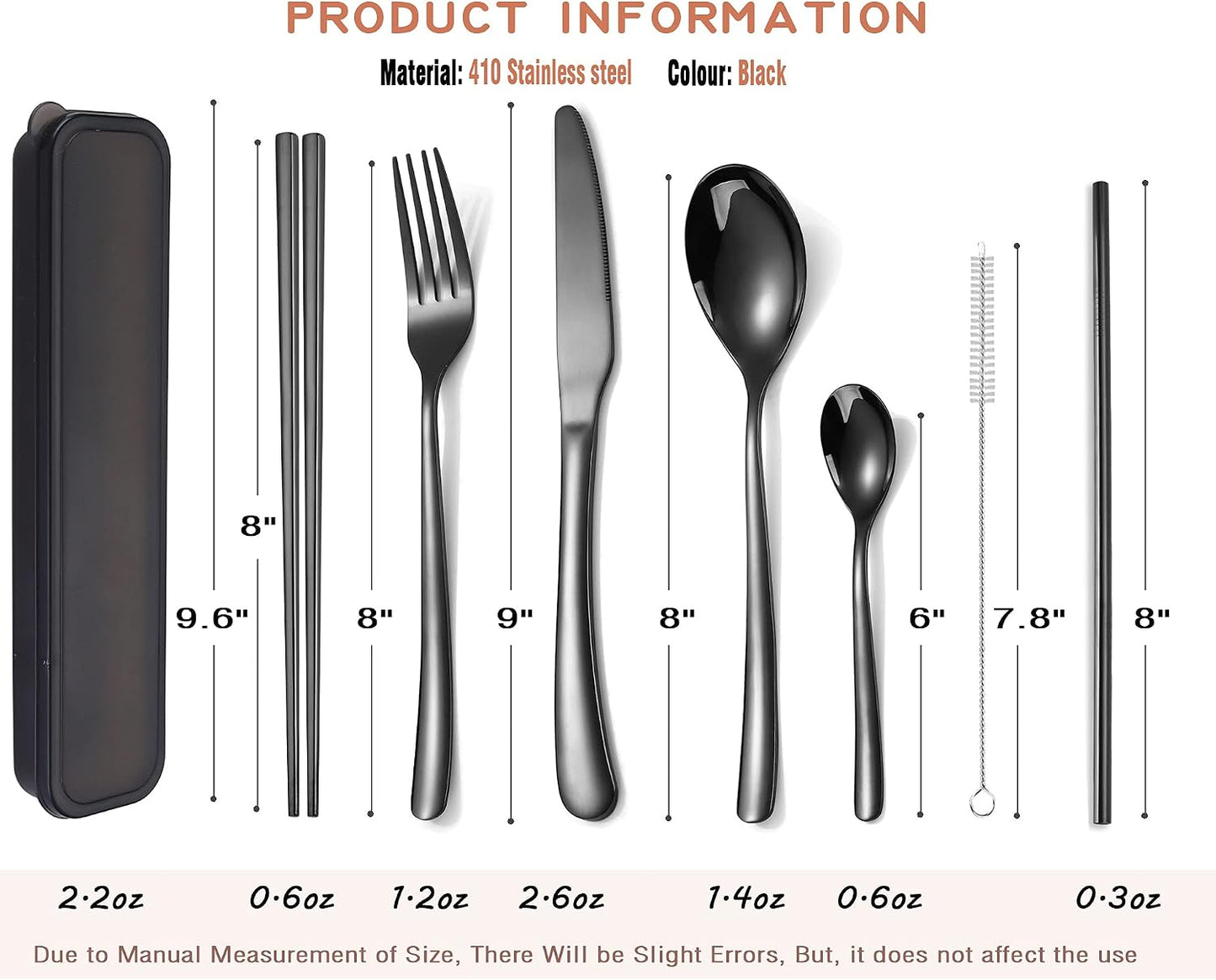 AARAINBOW 6 Pieces 18/8 Stainless Steel Flatware Set Portable Reusable Cutlery Set Travel Utensils Set Including Chopsticks Knife Fork Spoon Straws Cleaning Brush Dishwasher Safe (Green golden)