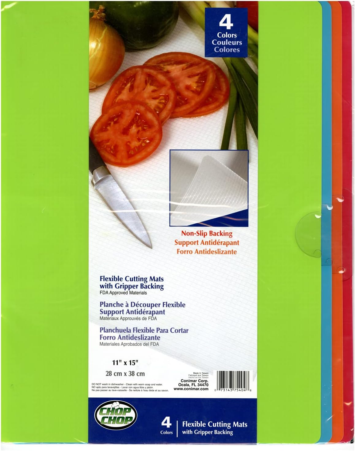 Cut N' Funnel Multi-Color Non-Skid Flexible Cutting Board Mat 4 Pack Made in the USA Color Coded, Flexible. Dishwasher Safe