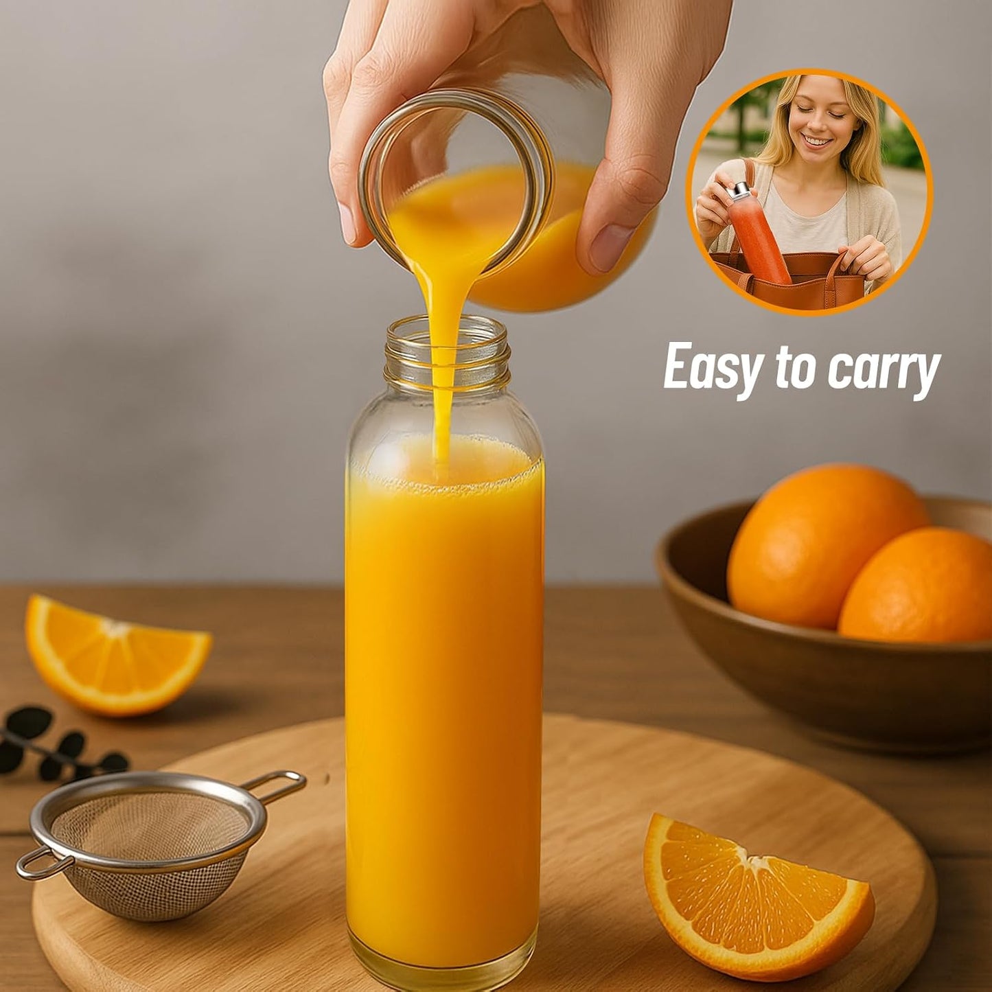 Glass Juice Bottles with Lids 10 oz, 6 Pack Reusable Small Glass Bottles with Stainless Steel Caps & Straws, BPA-Free Leak proof Juice Bottle Containers for Juicing, Milk, Smoothies & Fridge