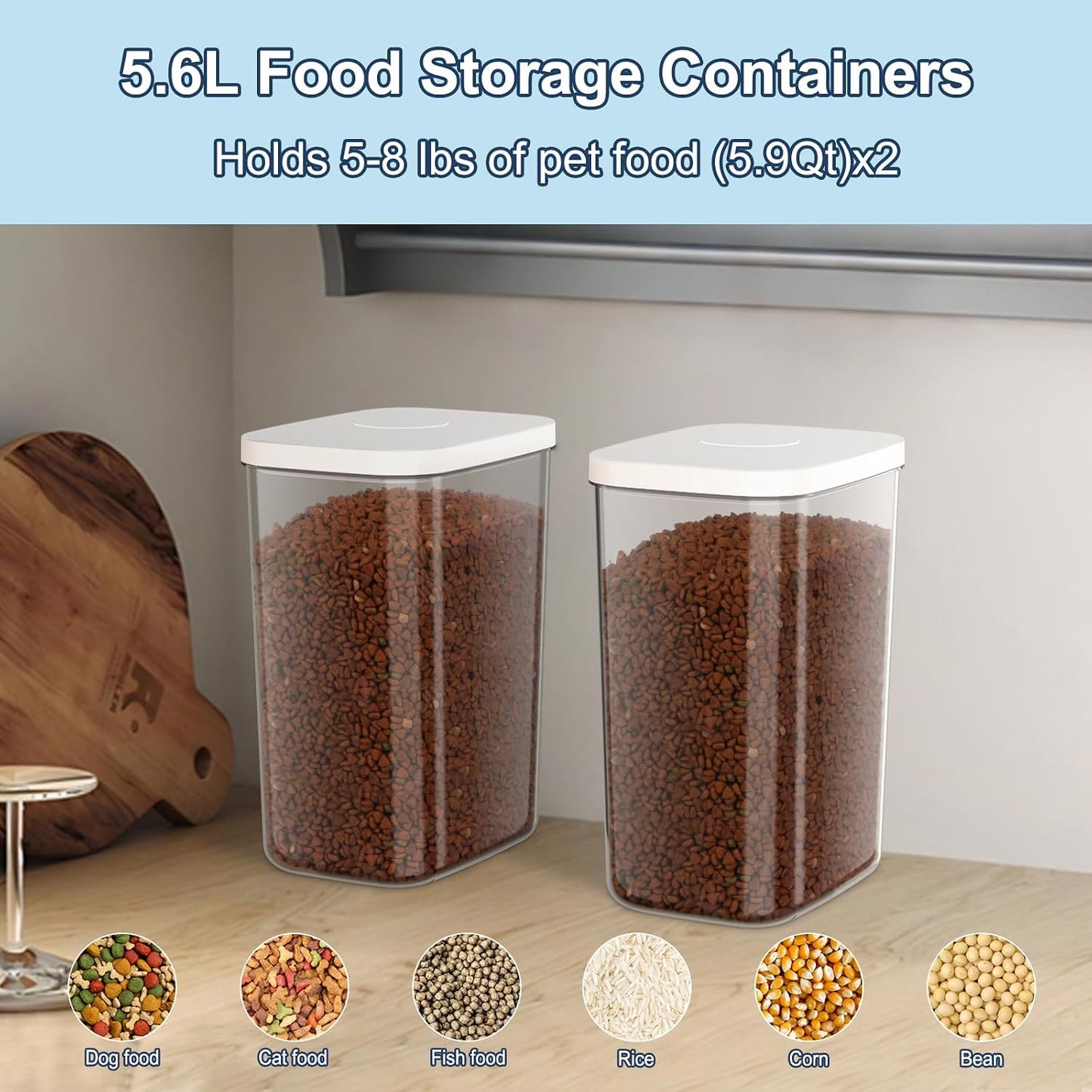 LEAWALK 10Lbs/10.57Qt Airtight Dog Cat Food Storage Container and Dog Treat Containers BPA-Free, PET Clear Stackable Pet Storage Bin, Pop Top, 1-Cup Scoop for Pet Food/Rice/Flour/Bread/Grains
