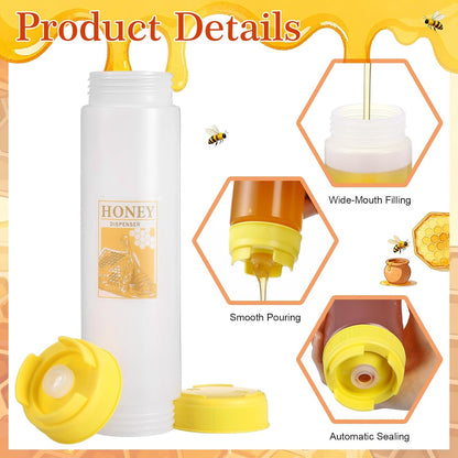Patelai 2 Pcs Honey Dispenser No Drip, 16 oz Inverted Plastic Silicone Large Valve Honey Dispenser Bottles, Refillable Condiment Squeeze Bottle for Syrup, Agave, Salad Dressing, Ketchup, Breakfast Use