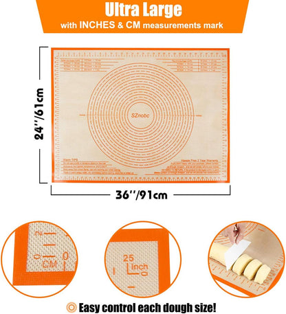 Non-slip Silicone Pastry Mat 36''By 24'' Nonstick Baking Mats Extra Large Counter Mat for Dough Rolling, Pastry, Pie Crust, Fondant, Cookies, Bread, Pasta, Pizza Mat