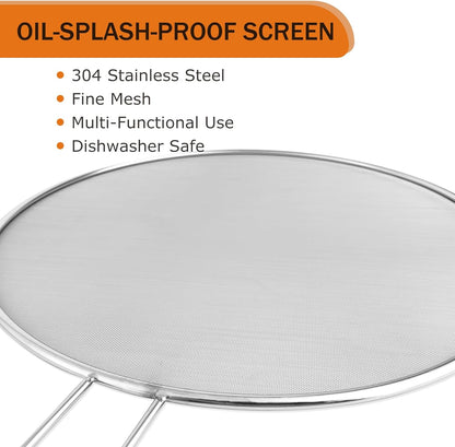 Stainless Steel Splatter Guard, 13-Inch Silver Grease Splatter Guard for Frying Pan, Cooking Pots, and Skillets - Ideal for Kitchen and Dining Room Use