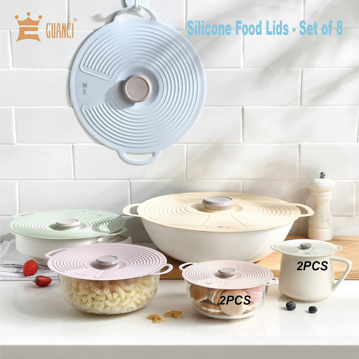 Silicone Lids for Bowl 3 Pack, Microwave Splatter Cover with 3 Sizes Reusable Heat Resistant Lids Fits Bowls, Plates, Pots, Pans, Skillets, Stove Top, Oven, Fridge Dishwasher Safe