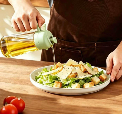 AT-VALY 2-in-1 Oil Sprayer for Cooking, 16oz Glass Oil Dispenser, Black