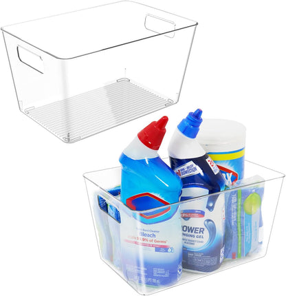 12 Pack Clear Plastic Storage Bins, 11" Large Pantry Organizer Bins with Handles, Plastic Containers for Refrigerator,BPA-Free Perfect for Kitchen,Fridge,Cabinet,Pantry,Bathroom,Closet Organization