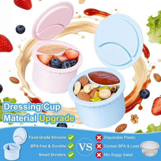 [UPGRADE] 4 Pack Glass Salad Container for Lunch, Salad Jars with Silicone Dressing Cup & Airtight Lid & Fork for Meal Prep, Wet/Dry Separation Divider for Salad Dressing and Dry Ingredients Mason Jar