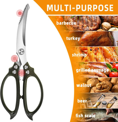 Heavy Duty Kitchen Scissors,Multipurpose Utility Stainless Steel Poultry Shears, All Purpose Scissors for BBQ Use with Aluminum Alloy Non-Slip Handle,Dishwasher Safe