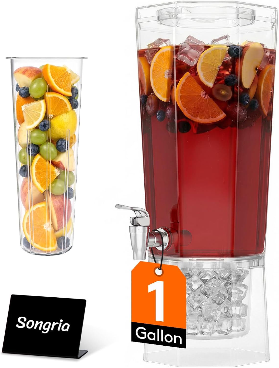 Lifewit 1 Gallon Drink Dispenser for Parties 2 Pcs, Plastic Beverage Container for Juice/Tea/Soda with Stand & Fruit Infuser, Clear Lemonade Dispenser with Leak-Proof Spigot, BPA Free Water Pitcher