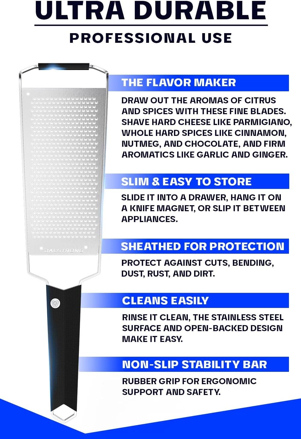 Dalstrong Wide Cheese Grater - Coarse Stainless Steel Blade