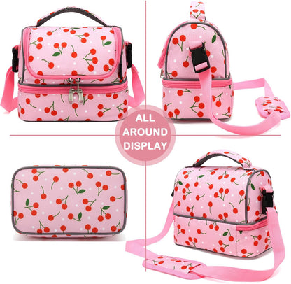 FlowFly Kids Double Decker Cooler Insulated Lunch Bag Large Tote for Boys, Girls, Men, Women, With Adjustable Strap, Unicorn