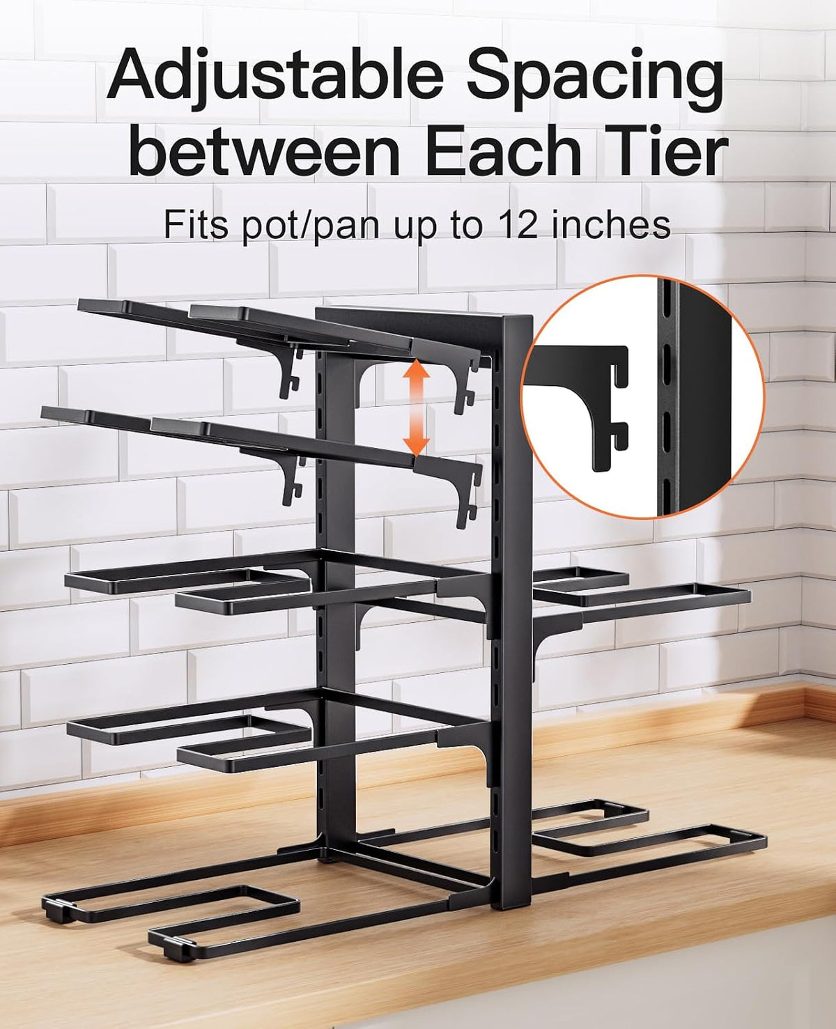 ORDORA Pots and Pans Organizer Under Cabinet 16.6", 8-Tier Adjustable Rack