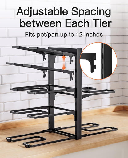 ORDORA Pots and Pans Organizer Under Cabinet 16.6", 8-Tier Adjustable Rack