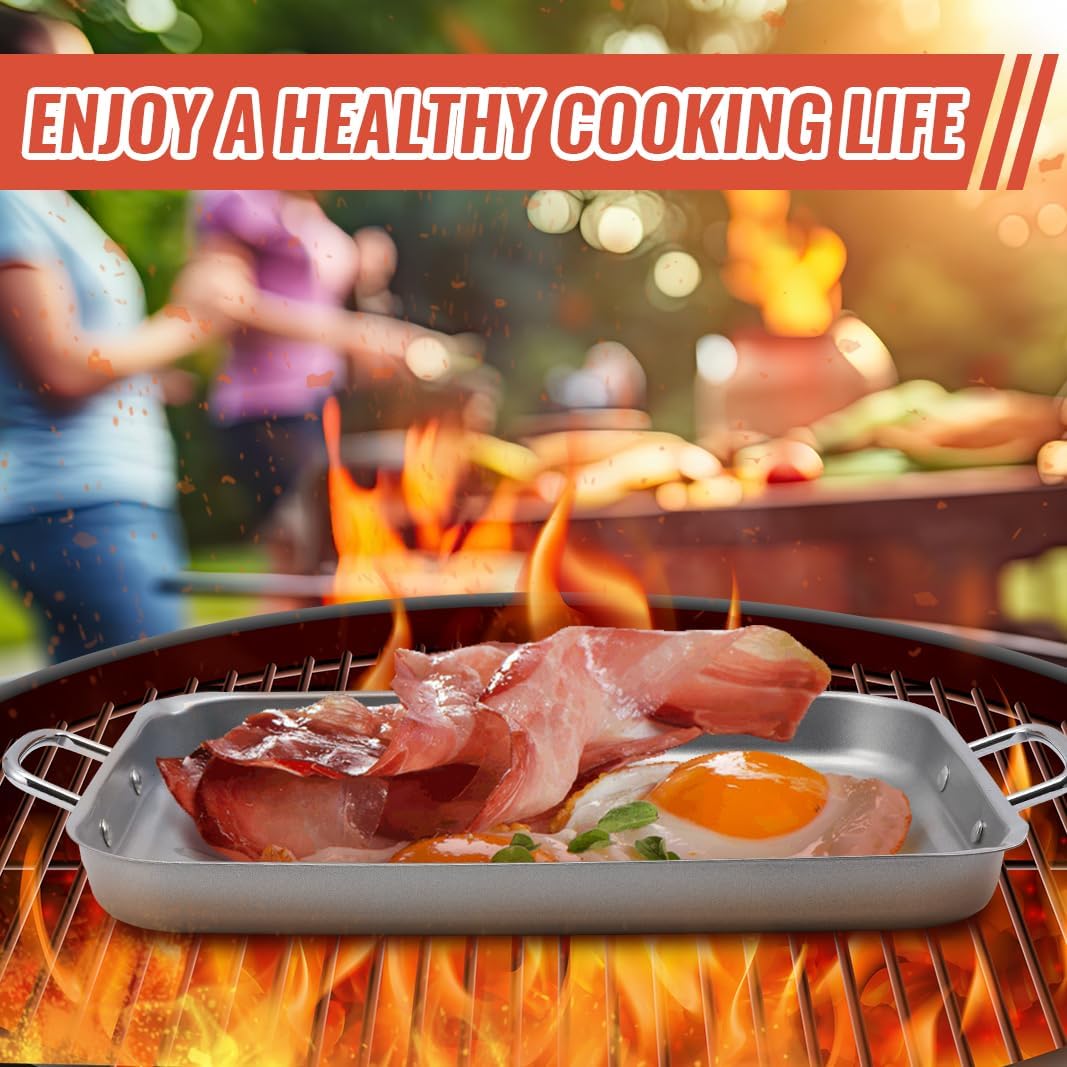 Grill Pan - 11'x15'' BBQ Grill Topper With Handles