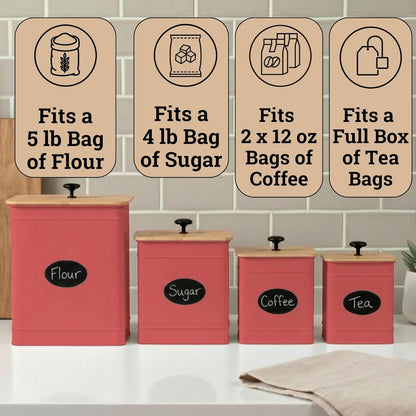 Kitchen Canisters for Countertop Set of 4 with Customizable Chalkboard Labels & Marker Pen - Big Iron Kitchen Canisters with Airtight Lids - Sage Green Canister Set - Flour and Sugar Containers