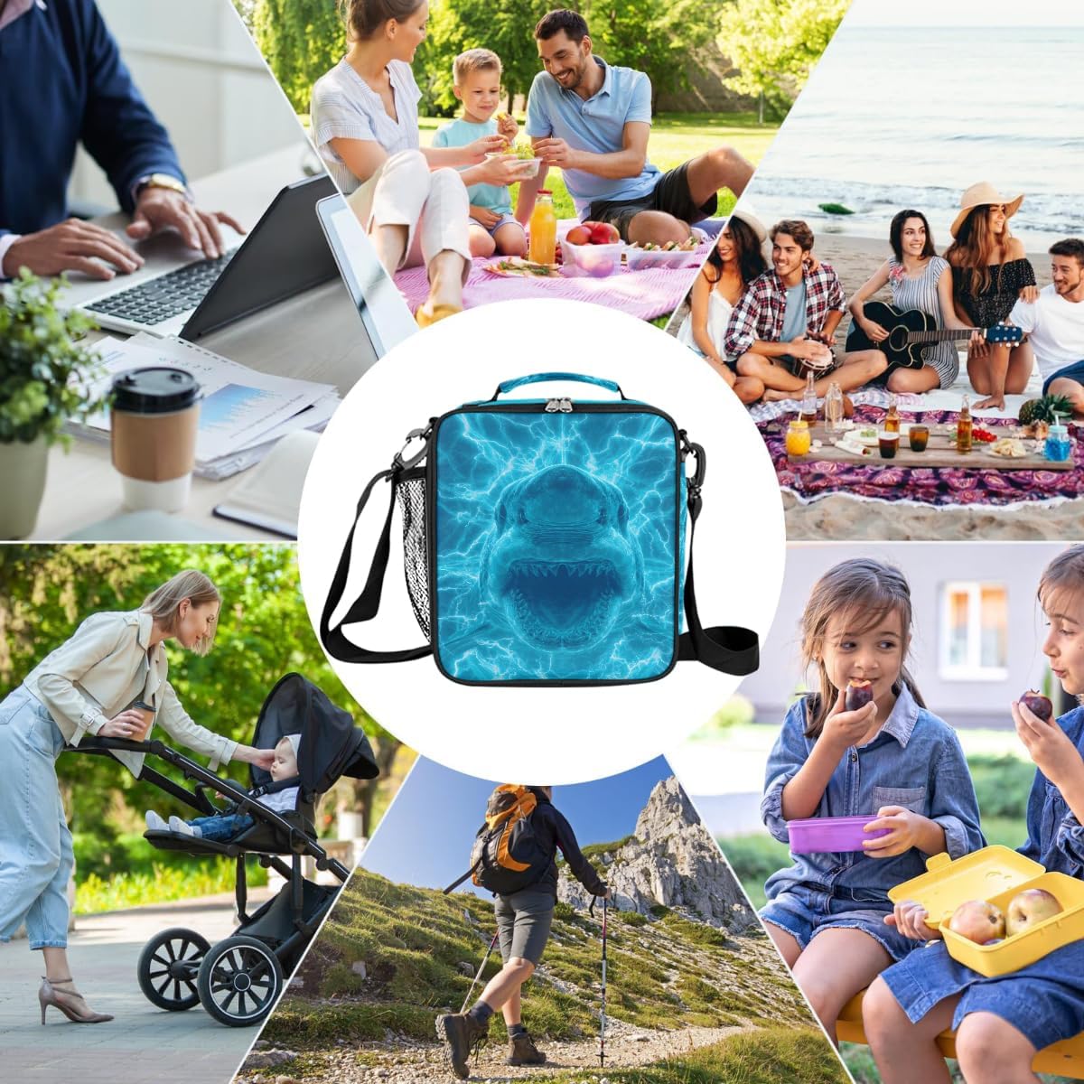 cfpolar Skull Skateboard Lunch Box for Boys Girls, Insulated Lunch Bags for Kids Reusable Mini Cooler Lunch Tote Lunchbox Thermal Meal Tote Kit with Shoulder Strap for Work School Picnic