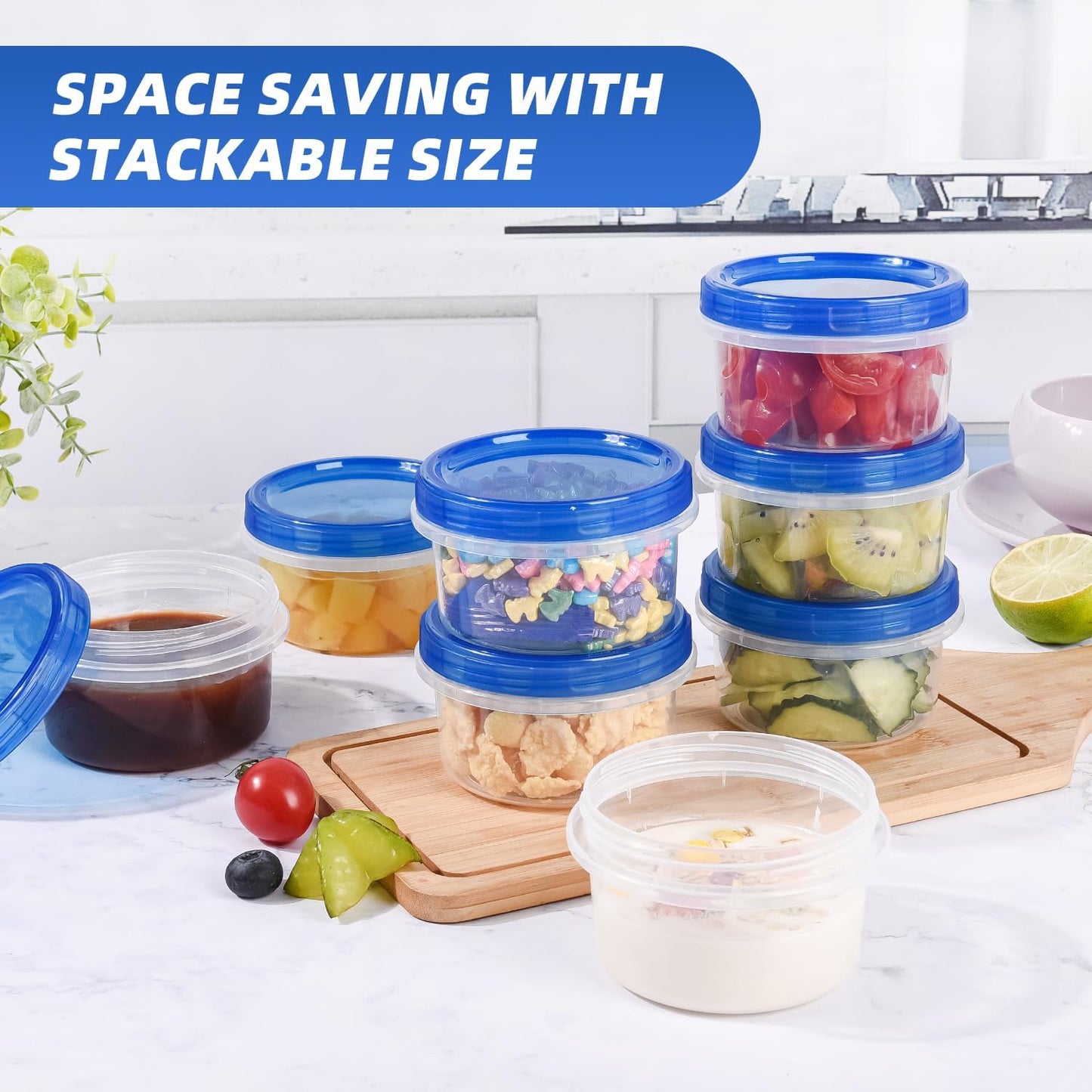 Heavy Duty Airtight Plastic Containers with Twist Top Lids, Stackable Freezer Containers for Lunch, Salad, Soup, Leftover, Ice Cream, BPA Free [6 Pack-32 oz]