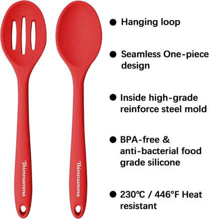Silicone Cooking Spoon, Nonstick Kitchen Spoons for Cooking, Slotted and Solid Serving Spoon Heat Resistant, Silicone Mixing Spoons Basting for Nonstick Cookware 4 Pack