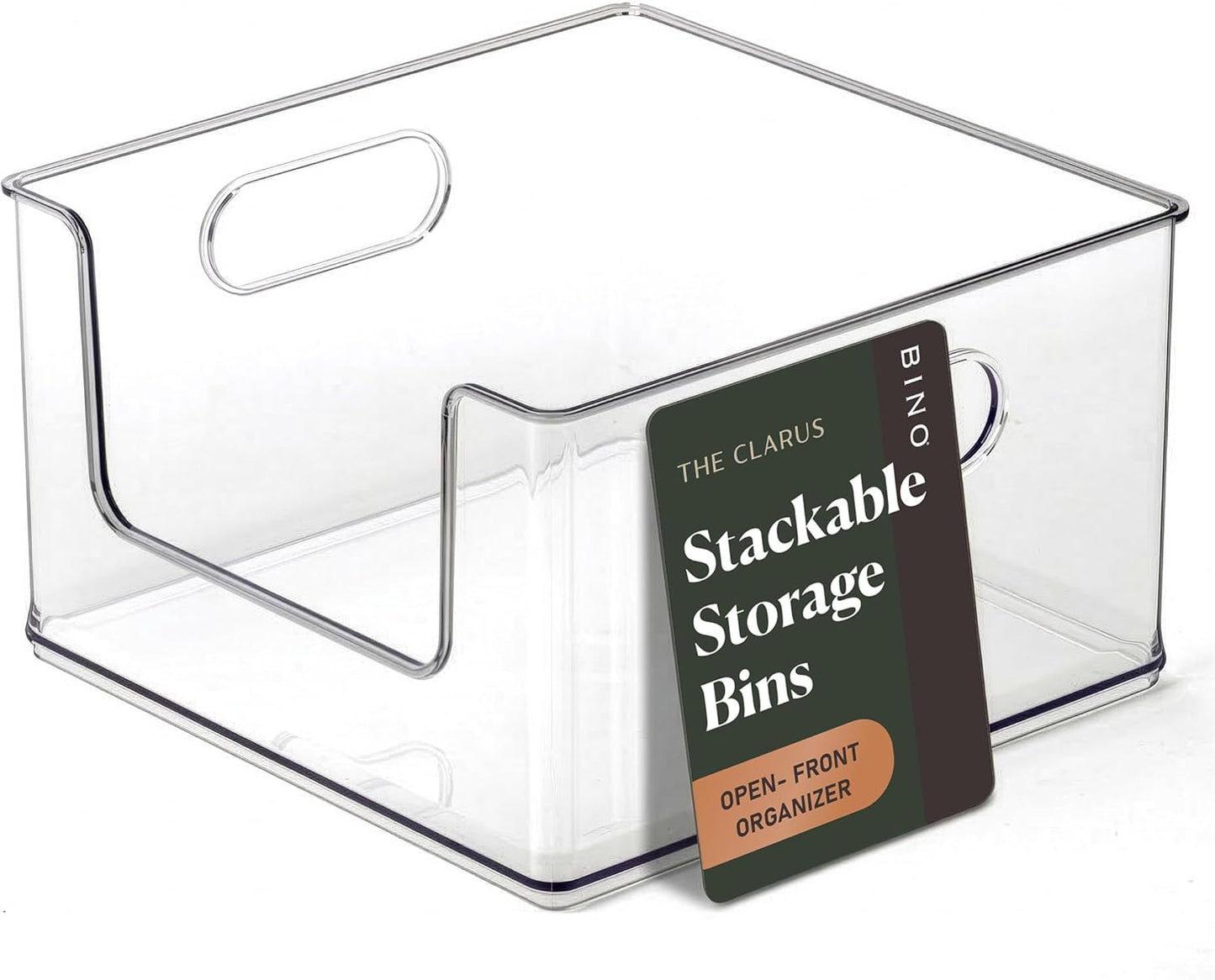 BINO | Stackable Plastic Storage Bins, Clear | THE CLARUS COLLECTION | Pantry Organizers and Storage Containers | Fridge Organizer Bins | Kitchen Cabinet Organizer | Medicine Cabinet Bin