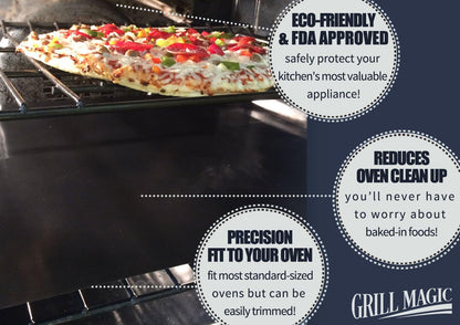 3 Pack Non-Stick Heavy Duty Oven Liners Set for Bottom of Electric Oven by Grill Magic - Thick, Heat Resistant Fiberglass Mat - Easy to Clean, Reduce Spills, Stuck Foods & Clean Up - BPA Free