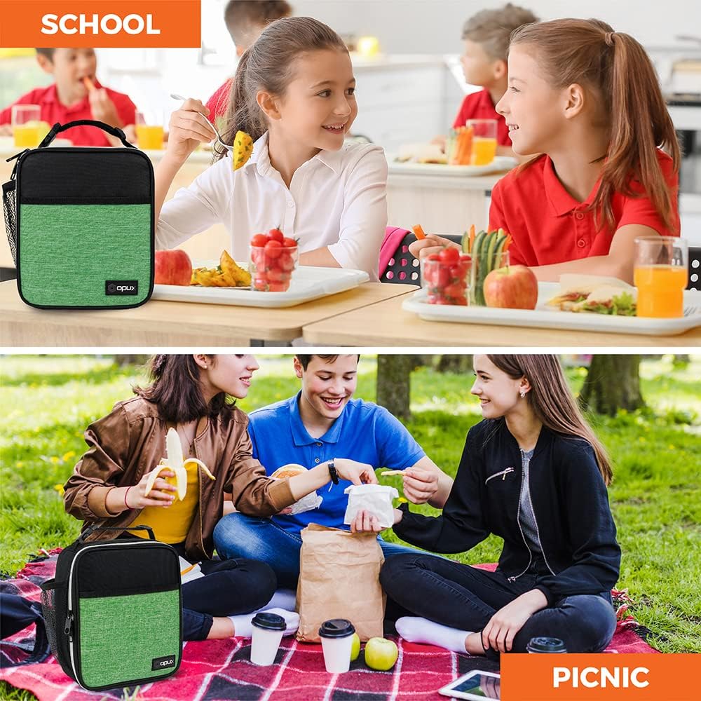 opux Premium Insulated Lunch Box, Soft School Lunch Bag for Kids Boys Girls, Leakproof Small Lunch Pail Men Women Work, Reusable Compact Cooler Tote Lunchbox for Office Adult, Black