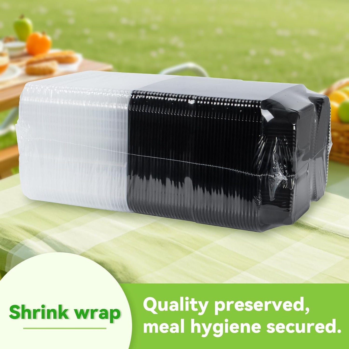 Meal Prep Container Reusable 40 Pack 34oz - Shrink Wrap Leakproof | Portion Control Leftover Plastic Food Containers with Lid | BPA Free Freezer & Microwave Safe | 4 Compartment Takeout Boxes