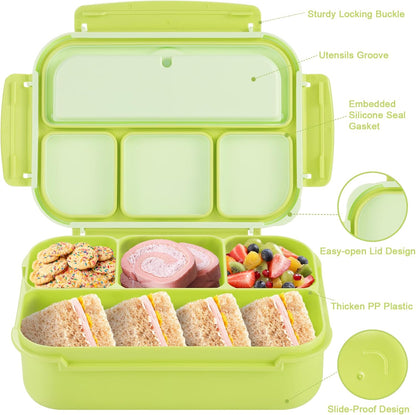 Bento Box Adult Lunch Box, Lunch Containers for Kids Girls Boys with 4 Compartments, Lunchable Food Container with Utensils, Sauce Jar, Muffin Liners, 40 Oz/5 Cup, Microwave Safe, Lavender