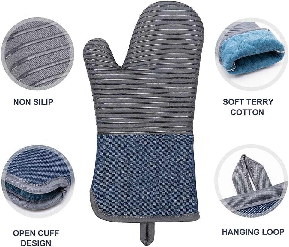 Yutat Silicone Oven Mitts - Oven Mitts and Pot Holders Sets Made of Non-Slip & BPA-Free Silicone, High Heat Resistant 500 Degrees, Perfect for Kitchen Cooking Baking BBQ, Peak Green