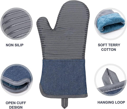Yutat Silicone Oven Mitts - Oven Mitts and Pot Holders Sets Made of Non-Slip & BPA-Free Silicone, High Heat Resistant 500 Degrees, Perfect for Kitchen Cooking Baking BBQ, Peak Green