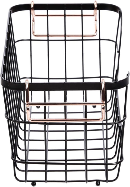 Amazon Basics Stackable Metal Wire Rectangular Storage Baskets for Kitchen, Bathroom or Pantry Organizing, 2 Count, Black