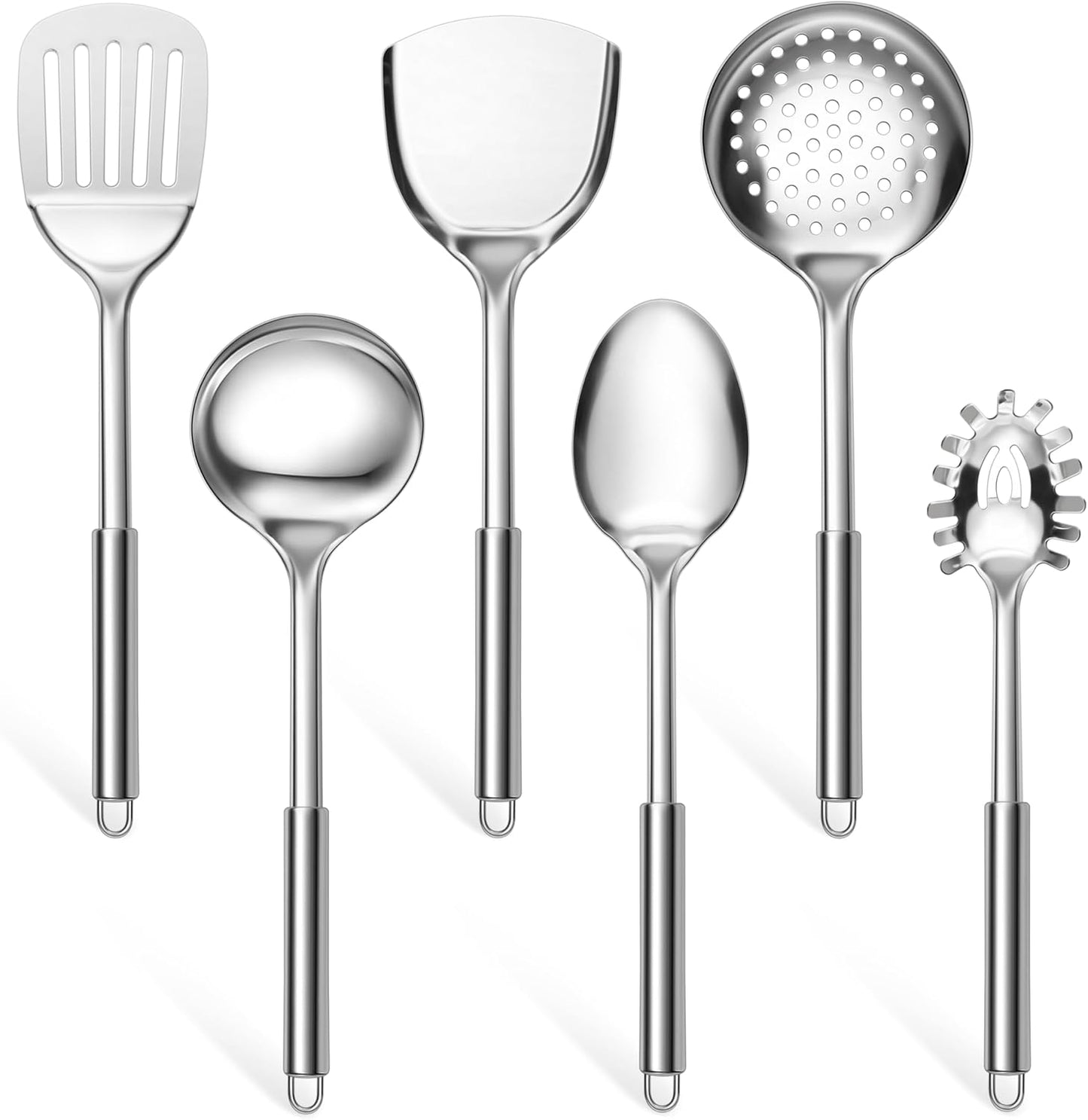 E-far Cooking Utensils Set, 10-Piece Stainless Steel Kitchen Utensils with Holder, Metal Heat Resistant Kitchen Cookware Tool Spatula Set for Cooking, Easy Clean & Dishwasher Safe