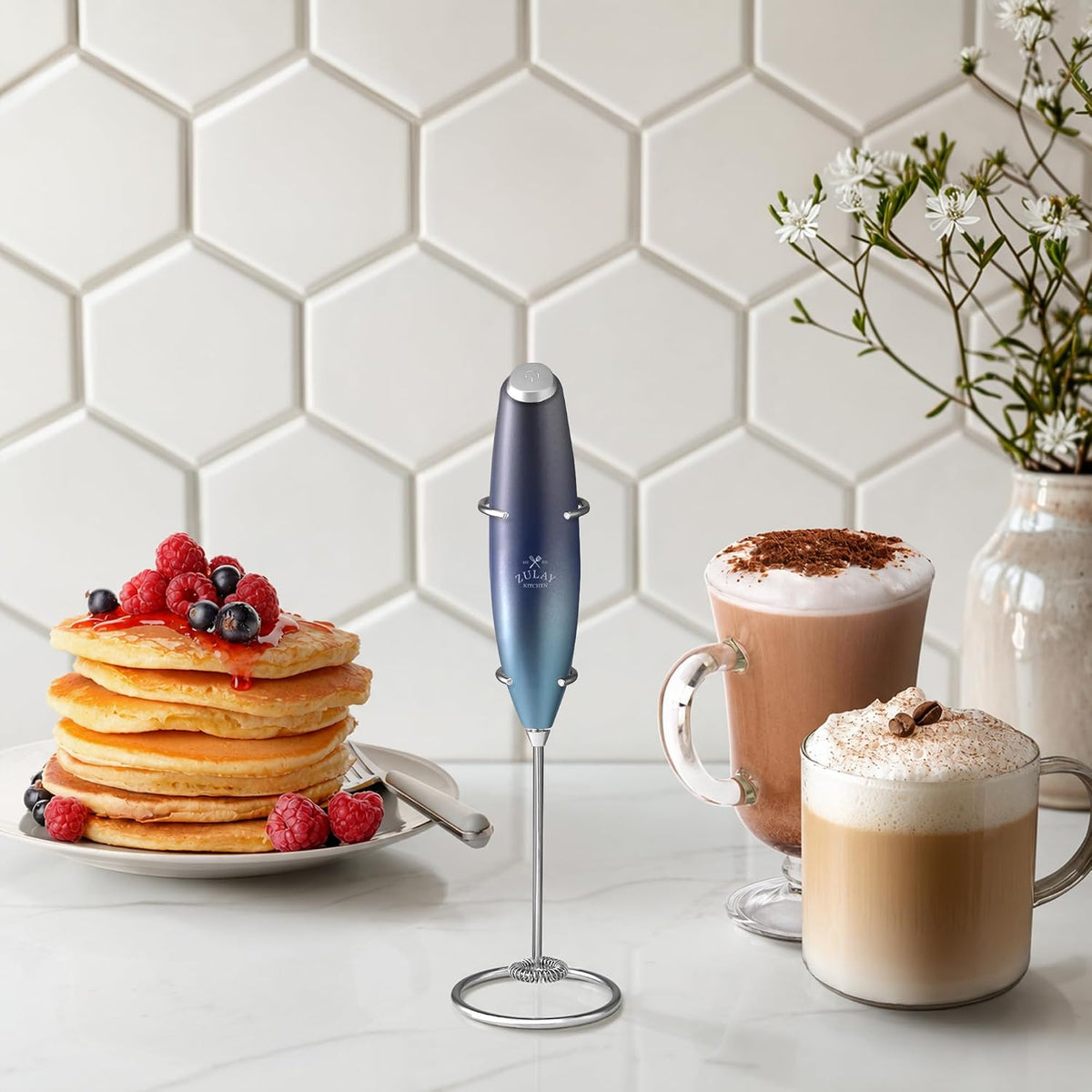 Zulay Kitchen Rechargeable Milk Frother Handheld - Frother Wand, Drink Mixer, Electric Whisk Frother, for Cappuccinos, Matcha & Protein Powder - Dynamic 3 Whisk, 3 Speed 500mAh Black - Colors A