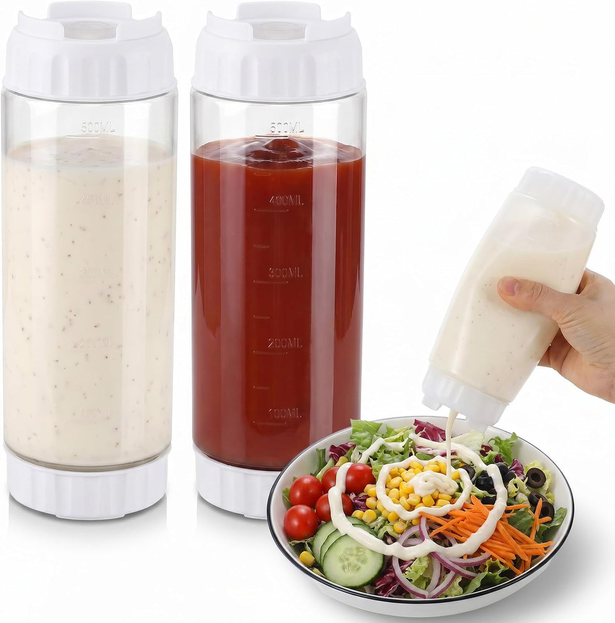 2 Pcs 16 oz Inverted Squeeze Bottles, Valve Condiment Dispenser (Black)