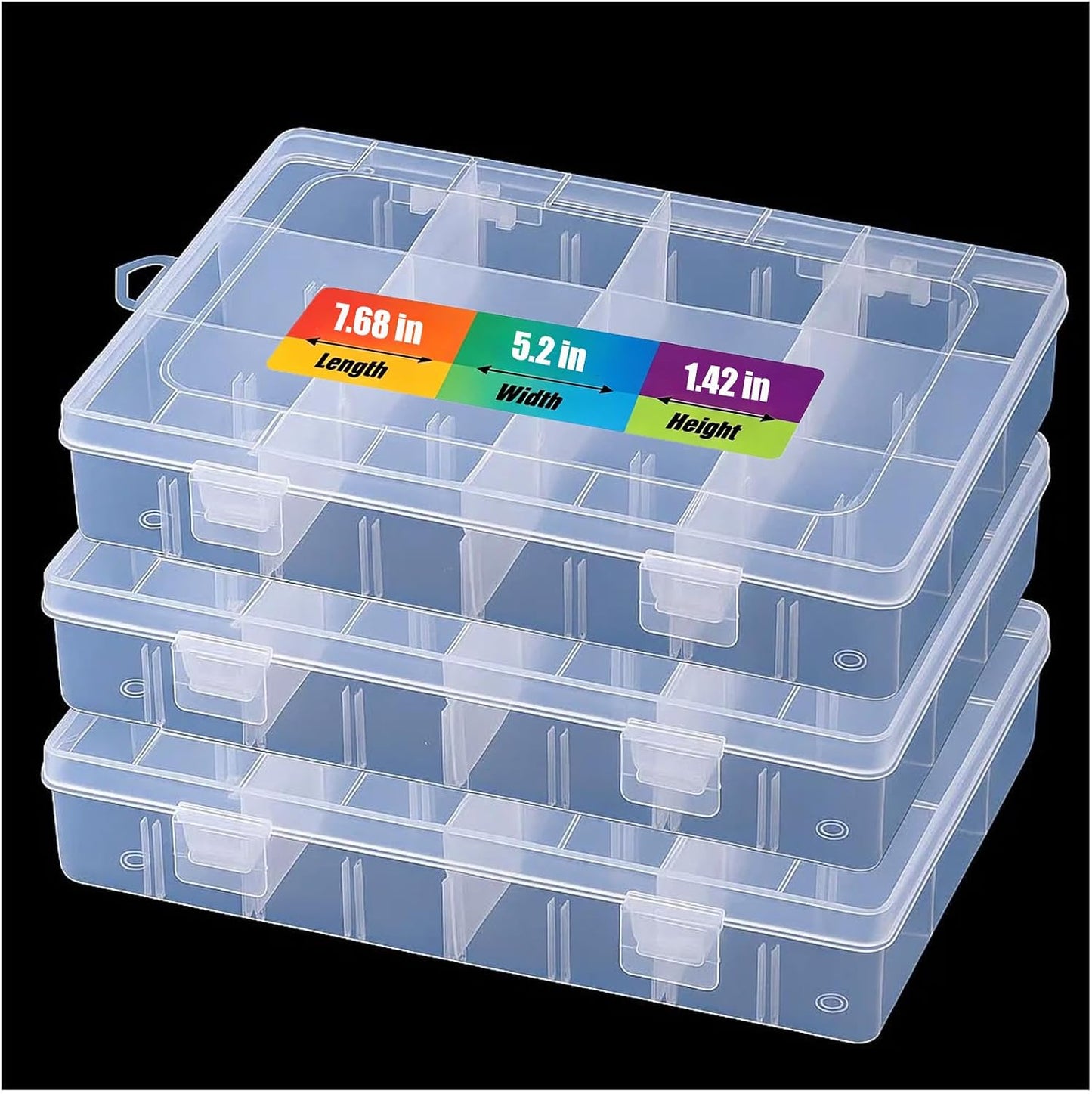 3pcs Clear Storage Small Parts Organizer Box Storage Bin With Dividers Multi Compartment for Beads Art DIY Tackle Box Organizer (10 - compartment in length)