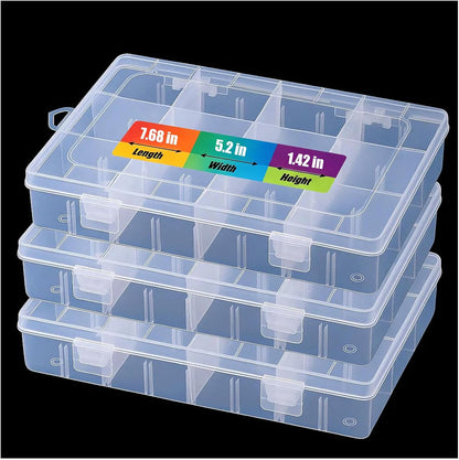 3pcs Clear Storage Small Parts Organizer Box Storage Bin With Dividers Multi Compartment for Beads Art DIY Tackle Box Organizer (10 - compartment in length)