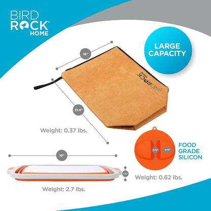 BIRDROCK HOME Collapsible Large BBQ Prep Tub w/Cutting Board, Multi-Function Grill Caddy w/Colander & Lid, Portable Silicone Dish Bowl for Picnic, Tailgate, Camping - Black