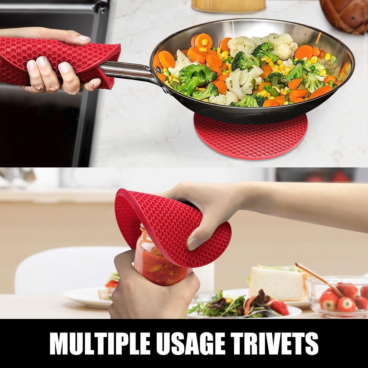 RORECAY Silicone Oven Mitts and Pot Holders Sets, Gloves for Kitchen, Beige