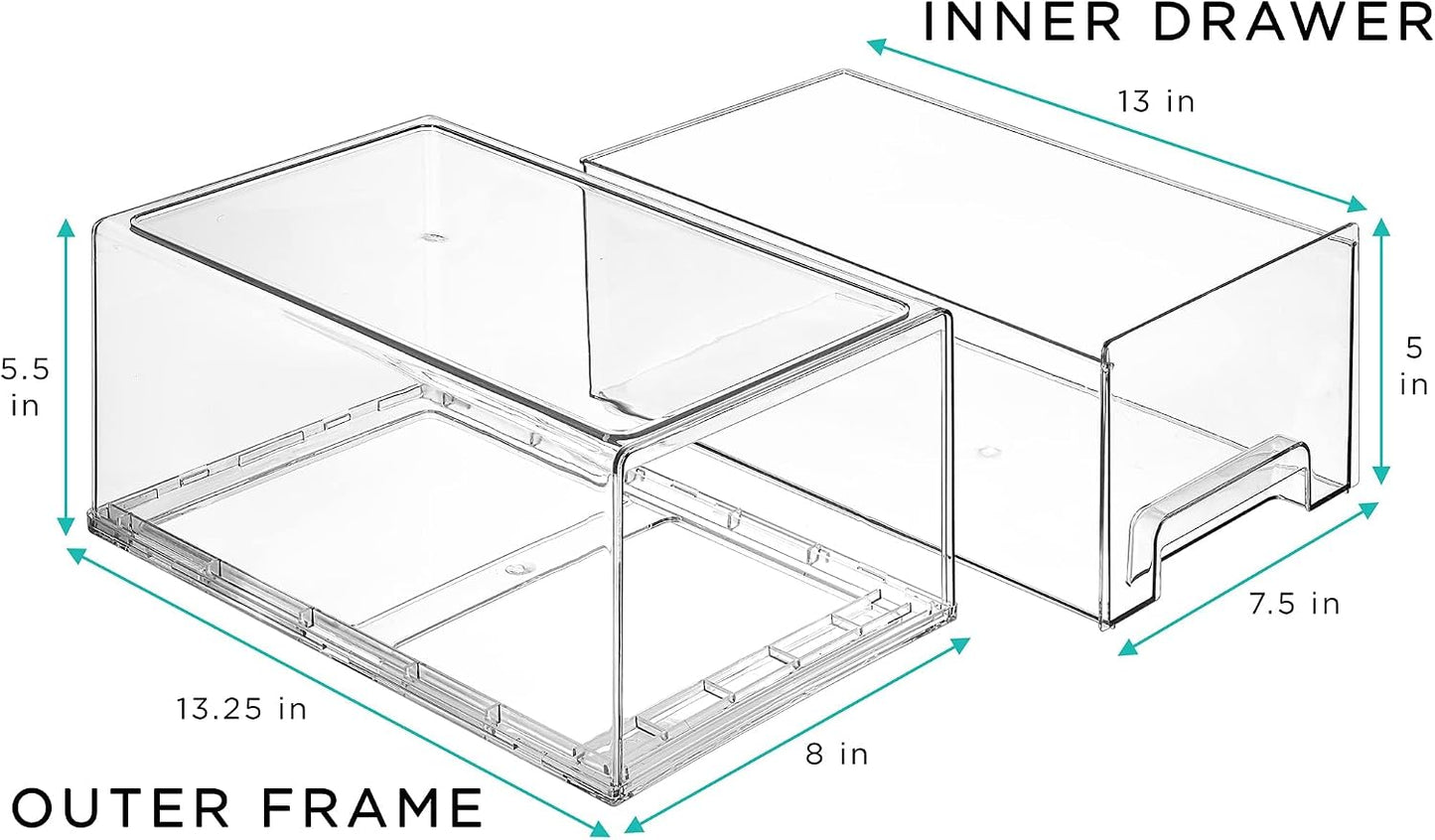 Sorbus Plastic Storage Bins Stackable Clear Pantry Organizer Box Bin for Organizing Kitchen Fridge, Food, Snack Pantry, Fruit, Vegetables, Bathroom, Wide & Narrow Deep (4 Pack)