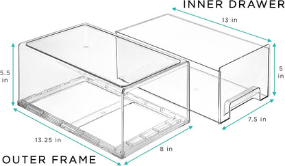 Sorbus Plastic Storage Bins Stackable Clear Pantry Organizer Box Bin for Organizing Kitchen Fridge, Food, Snack Pantry, Fruit, Vegetables, Bathroom, Wide & Narrow Deep (4 Pack)