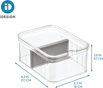 iDesign Small Fridge Organizer Bin with Removable Divider and Lid - Set of 6 - Clear/Gray