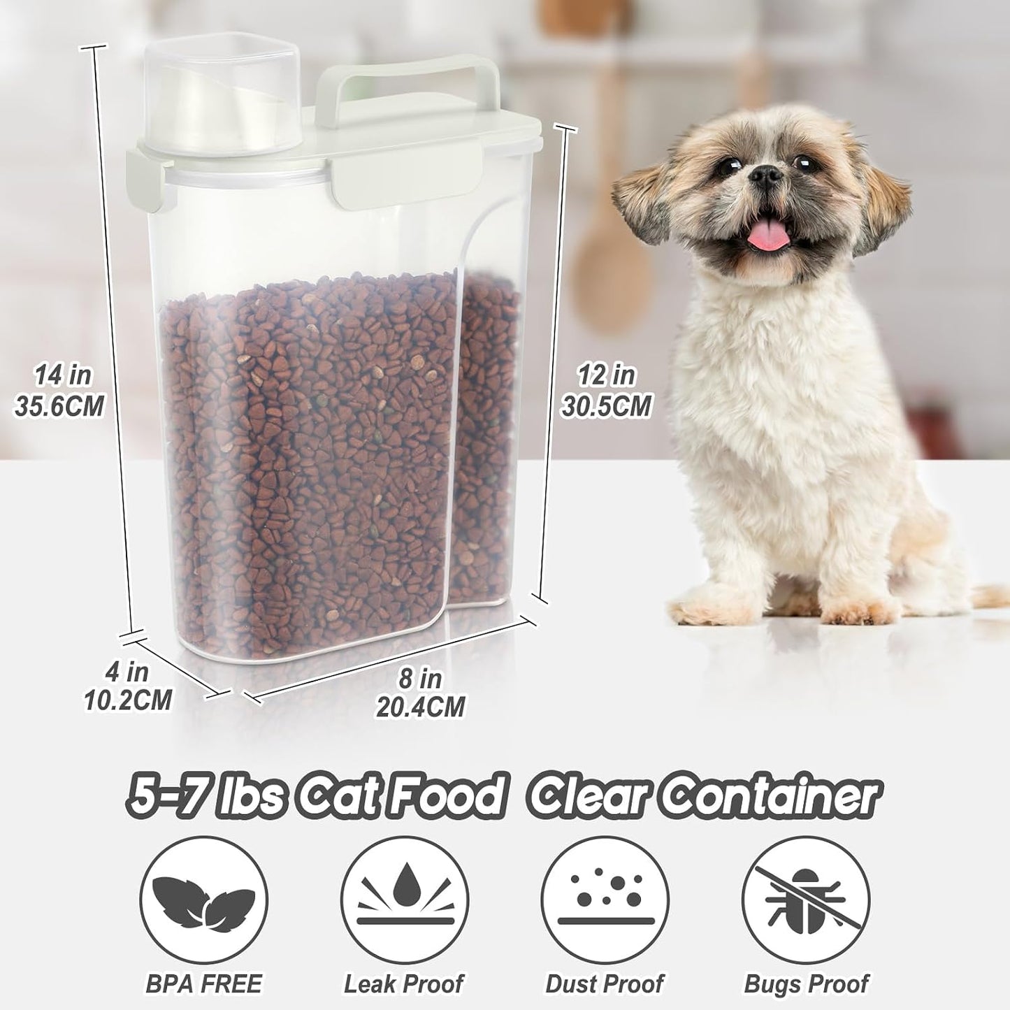 LEAWALK 5Lbs Airtight Cat Dog Food Storage Container with Upgraded Large Nozzle BPA-Free, Pet Food Storage Containers for Rice, Grain, Pet Food, Flour, Dog Treat Storage (Dark Gray, 5L-1pack)