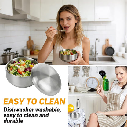 6 Pack 12 oz Stainless Steel Bowl with Lid Korean Soup Rice Bowl for Cereal Kitchen Restaurant Double-walled Anti Scalding Metal Bowls for Soup Salad Noodles Insulated