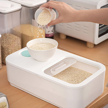 Rice Airtight Storage Containe,Rice Storage Container,Dry Food Storage, Lid 22 Lbs Push-Pull Rice Bucket, Flour Storage Container with Rolling Wheel, Grain Container Pantry Organization (Grey)