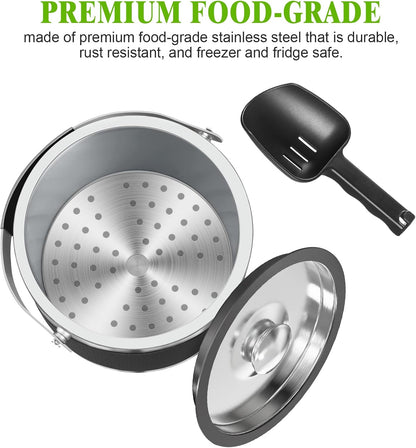 3.2L Double Wall Stainless Steel Ice Bucket with Lid,Scoop, Updated Insulated Ice Bucket for Cocktail Bar and Parties