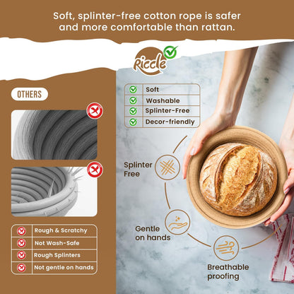 RICCLE Banneton Bread Proofing Basket, 2 Round Sourdough Banneton Baskets